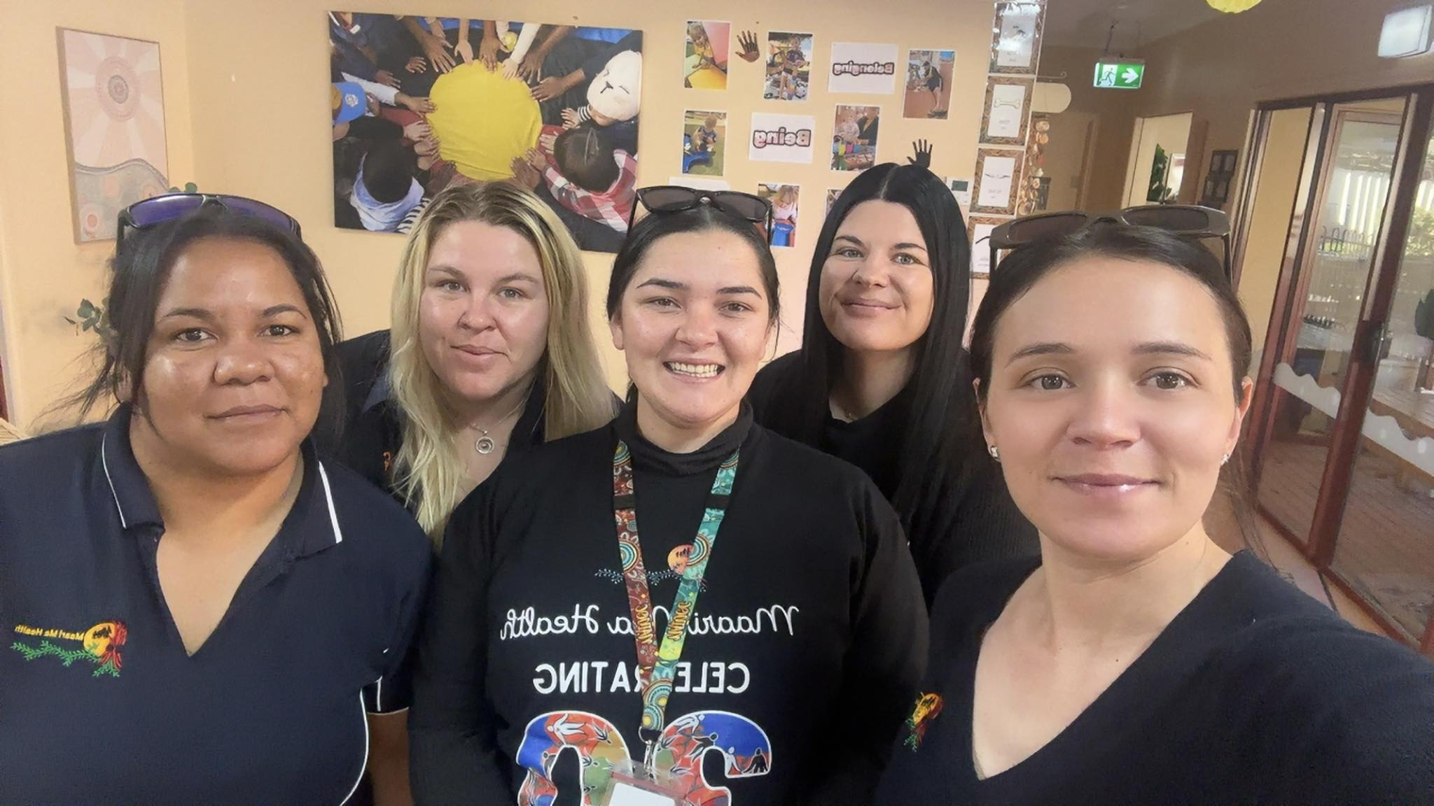 Proud Aboriginal Women- Broken Hill HIPPY Team (left to right) Doris (Tutor age 4), Katelyn (Tutor age 4), Sam (Tutor age 3), Krista (Coordinator) and Tianni (Tutor age 3)
